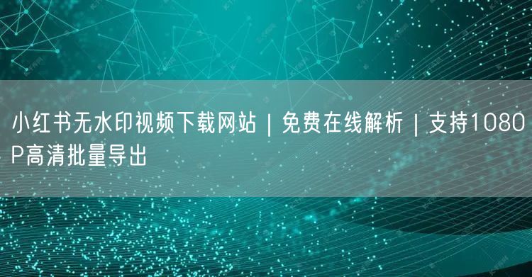 小红书无水印视频下载网站｜免费在线解析｜支持1080P高清批量导出